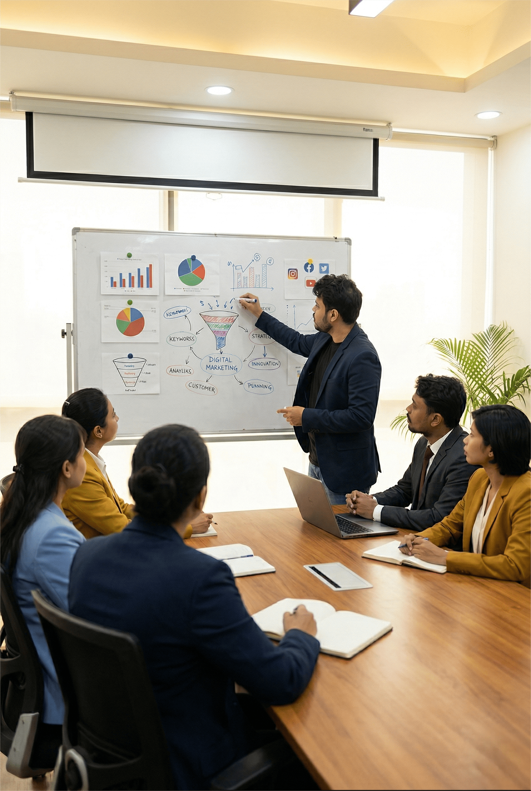 A team of healthcare marketing professionals collaborating on a digital strategy